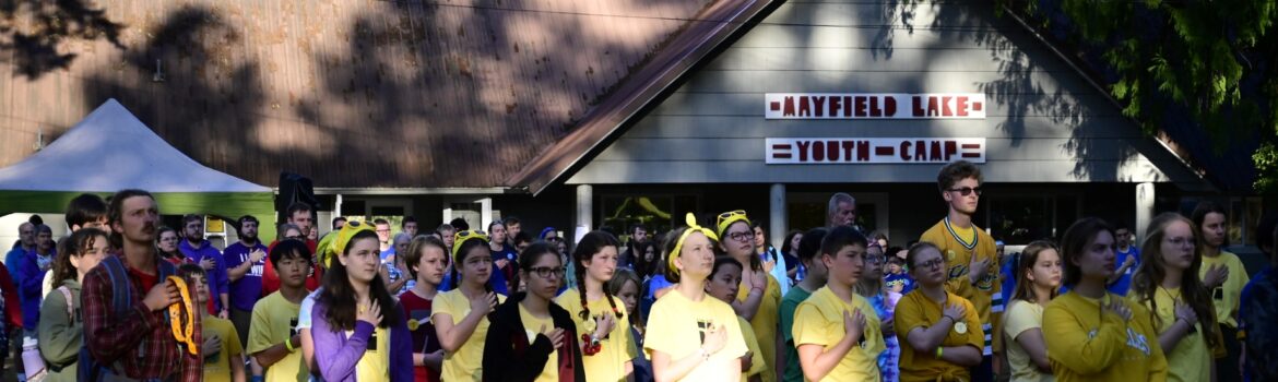 Yellow team in front of the Mayfield Lake Youth Camp cafeteria